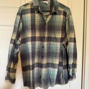 Women’s Plaid Flannel Shirt - Multicolor (blues and greens)